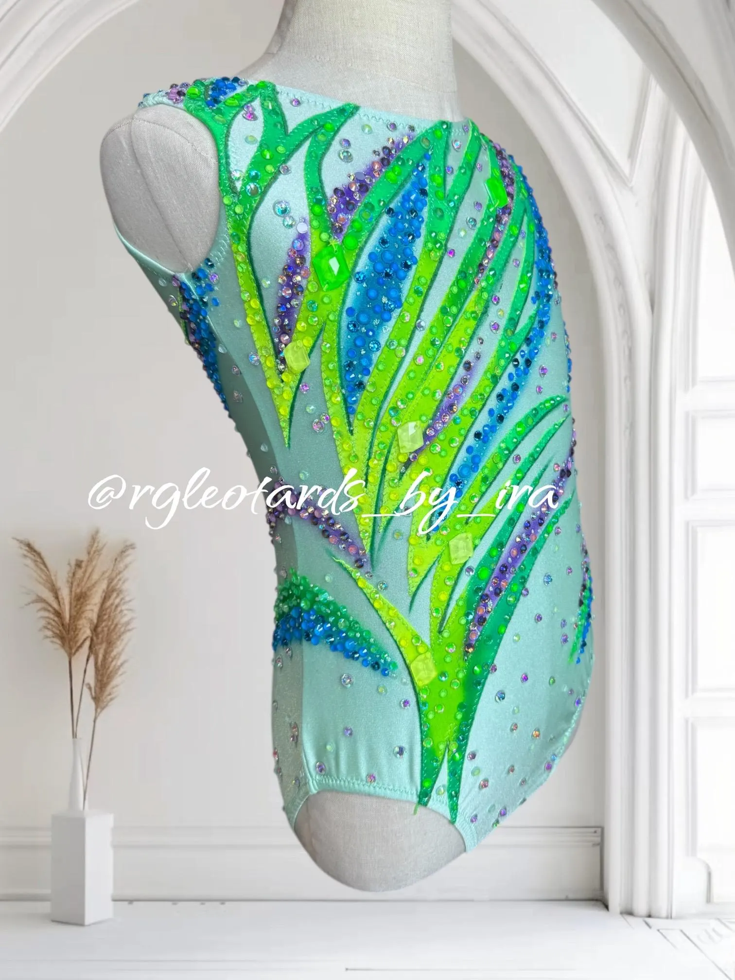 Mint Green Rhythmic Gymnastics Leotard no mesh torso 105cm