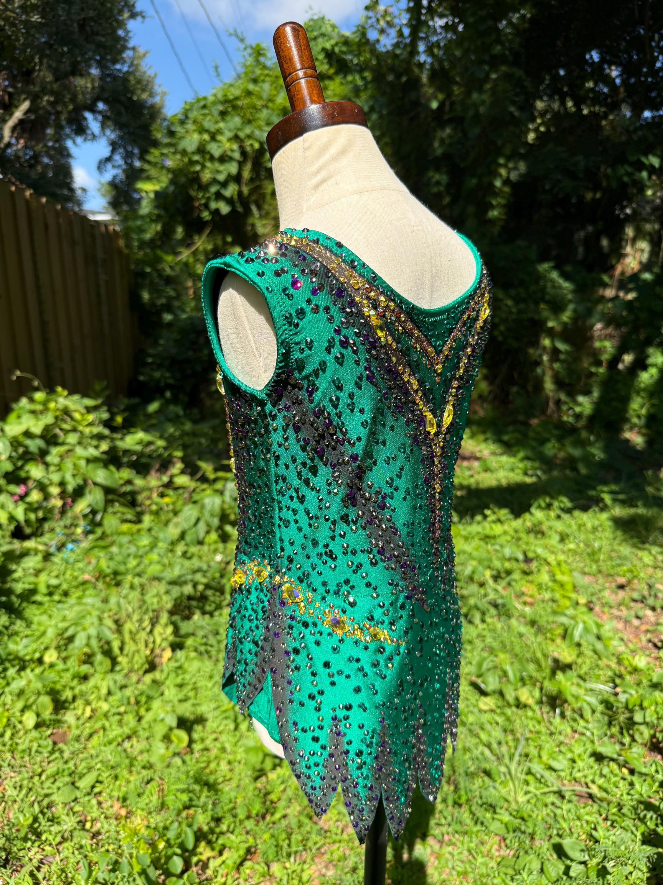 Emerald Green Rhythmic Gymnastics Competition Leotard | Torso 120 cm | Crystal RG Leotard | Ready to Ship in USA