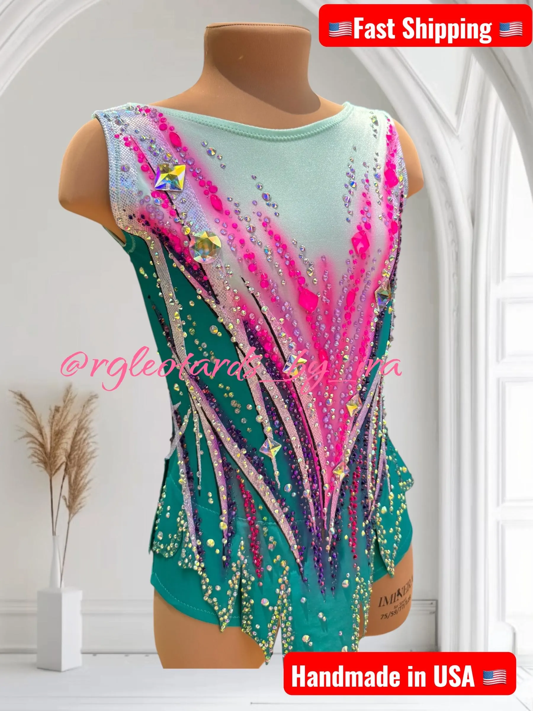 Rhinestone Rhythmic Gymnastics Leotard no mesh torso 130cm-136cm