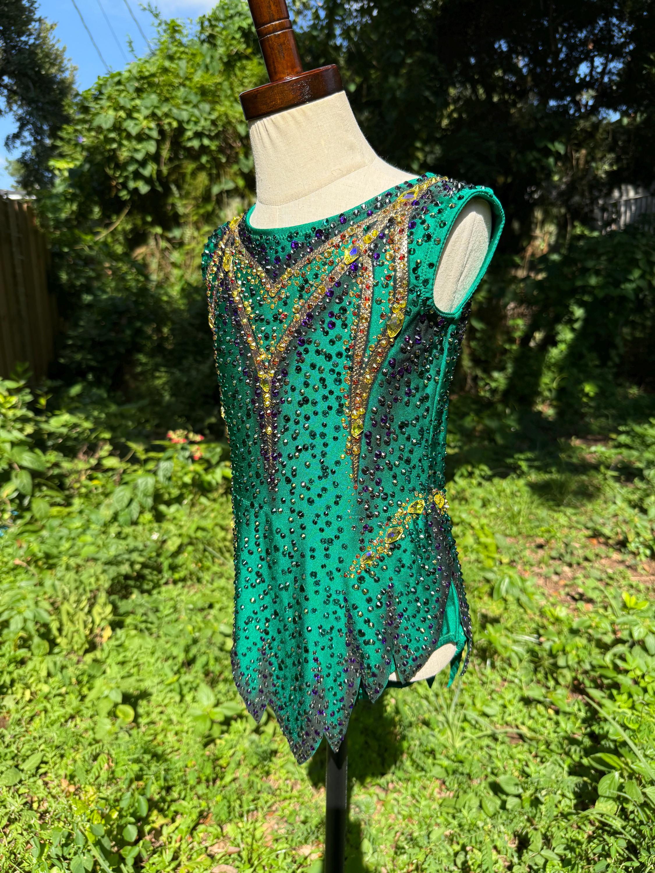 Emerald Green Rhythmic Gymnastics Competition Leotard | Torso 120 cm | Crystal RG Leotard | Ready to Ship in USA