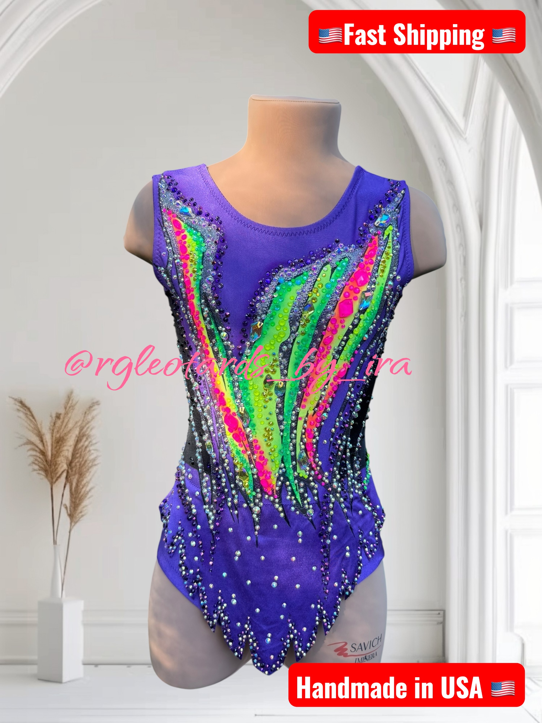 Purple Rhinestone Gymnastics Leotard torso 137cm