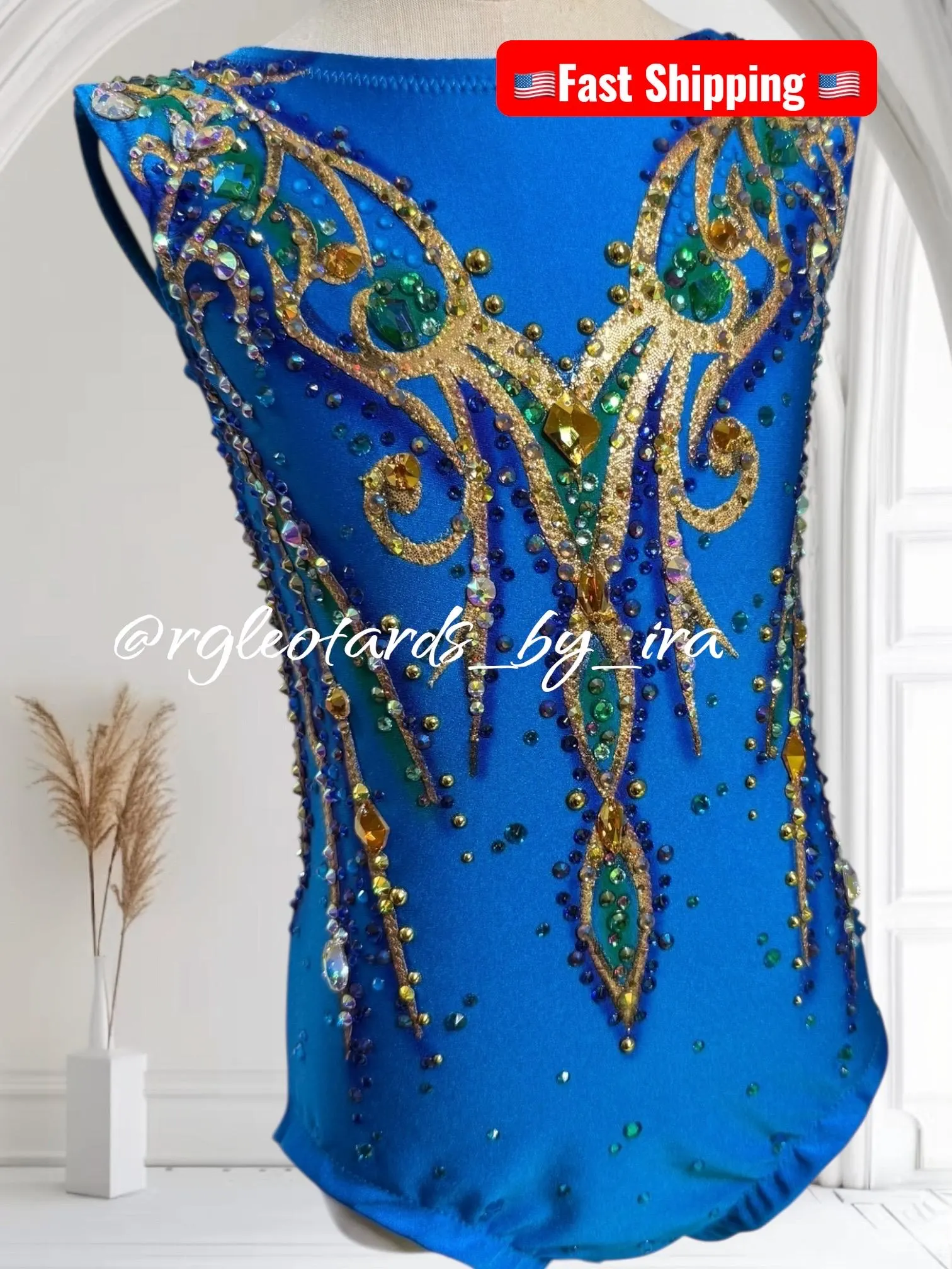 Blue Rhinestone Gymnastics Leotard