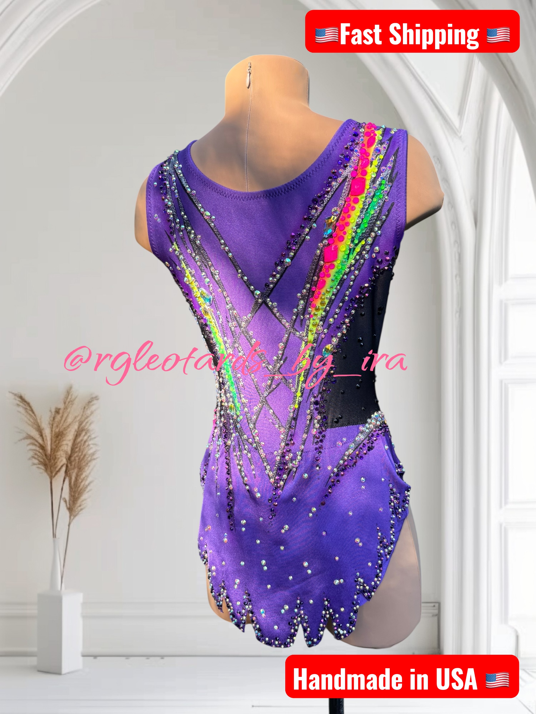Purple Rhinestone Gymnastics Leotard torso 137cm