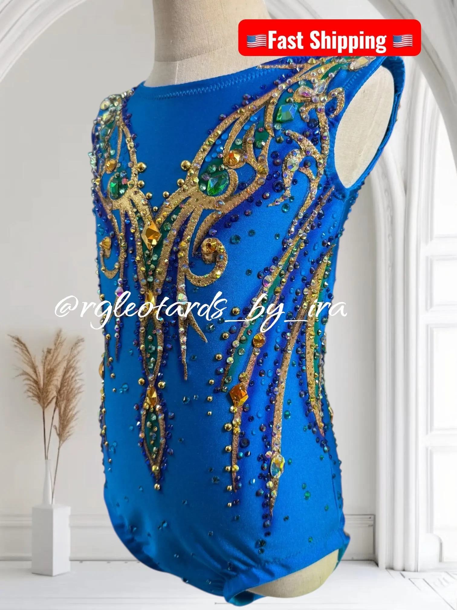 Blue Rhinestone Gymnastics Leotard