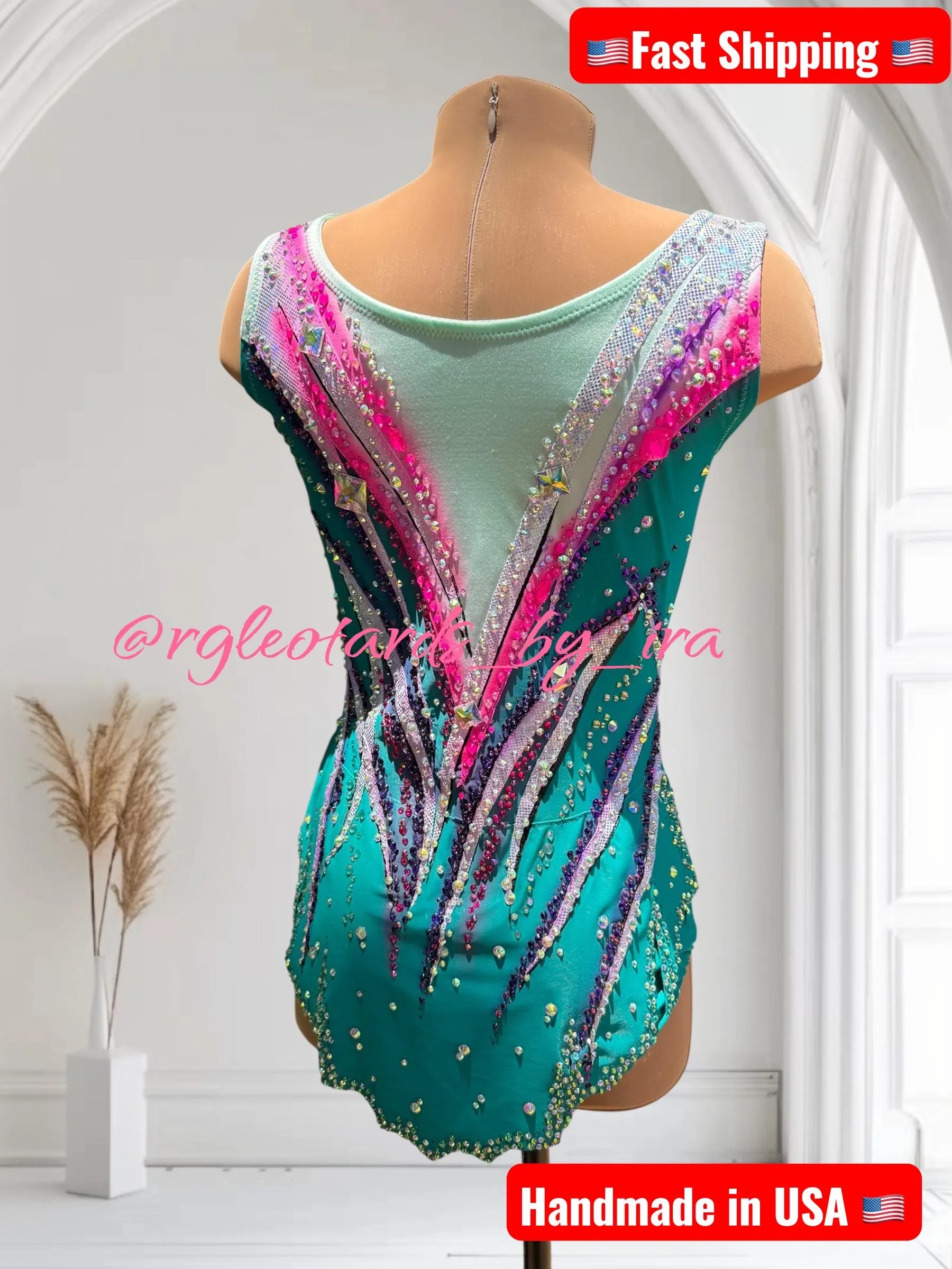 Rhinestone Rhythmic Gymnastics Leotard no mesh torso 130cm-136cm