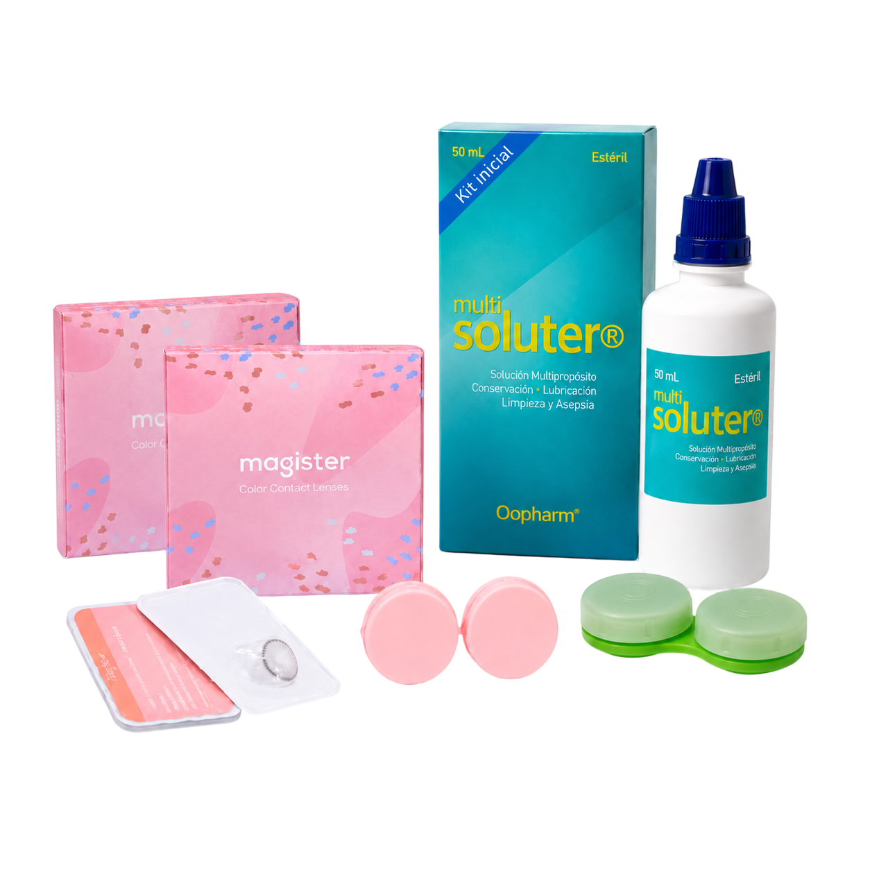 Kit 2 Pares de Lentes de Contacto + Solución Multisoluter + Porta Lentes