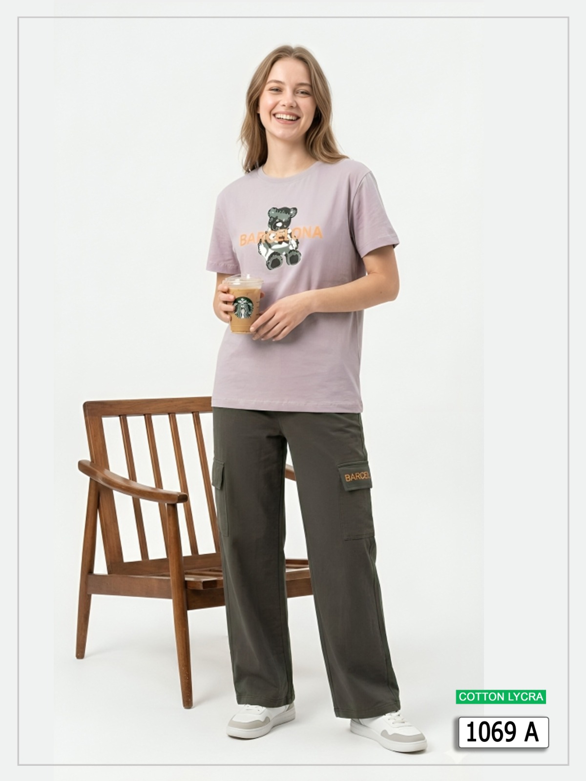 Casual Bear Print T-Shirt & Cargo Pants Set