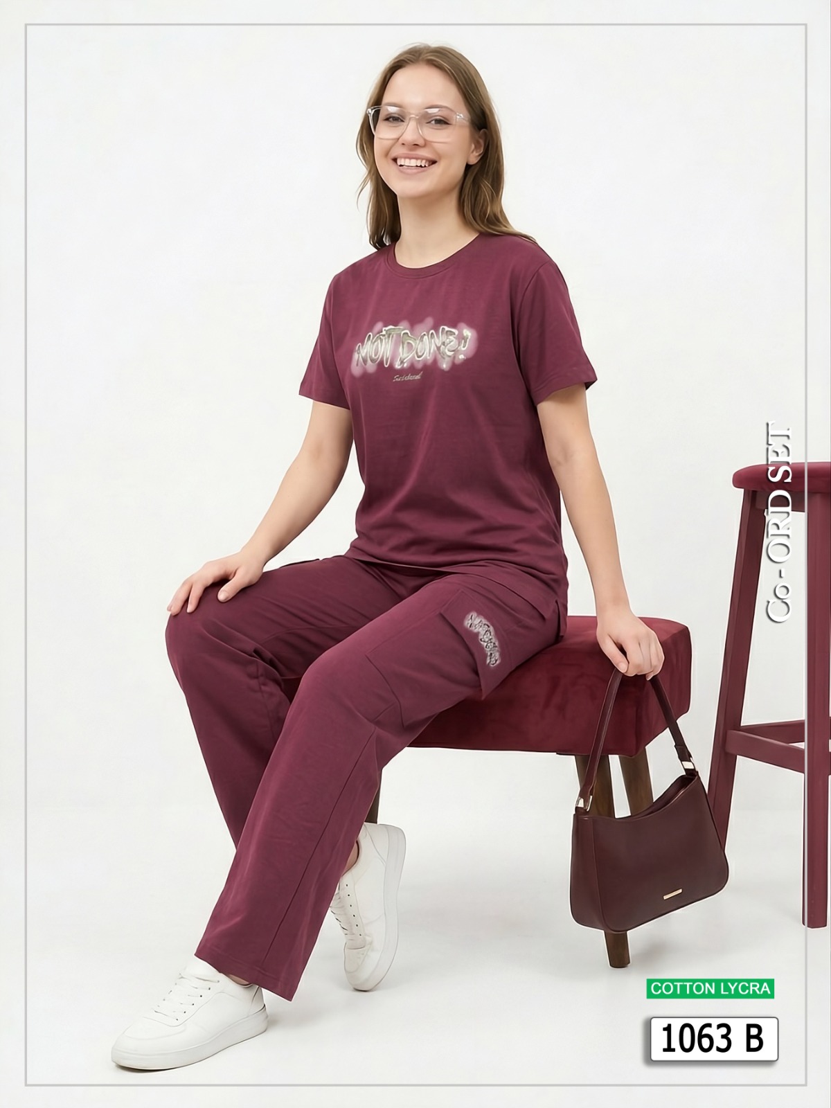 Maroon Cotton Lycra Co-Ord Set