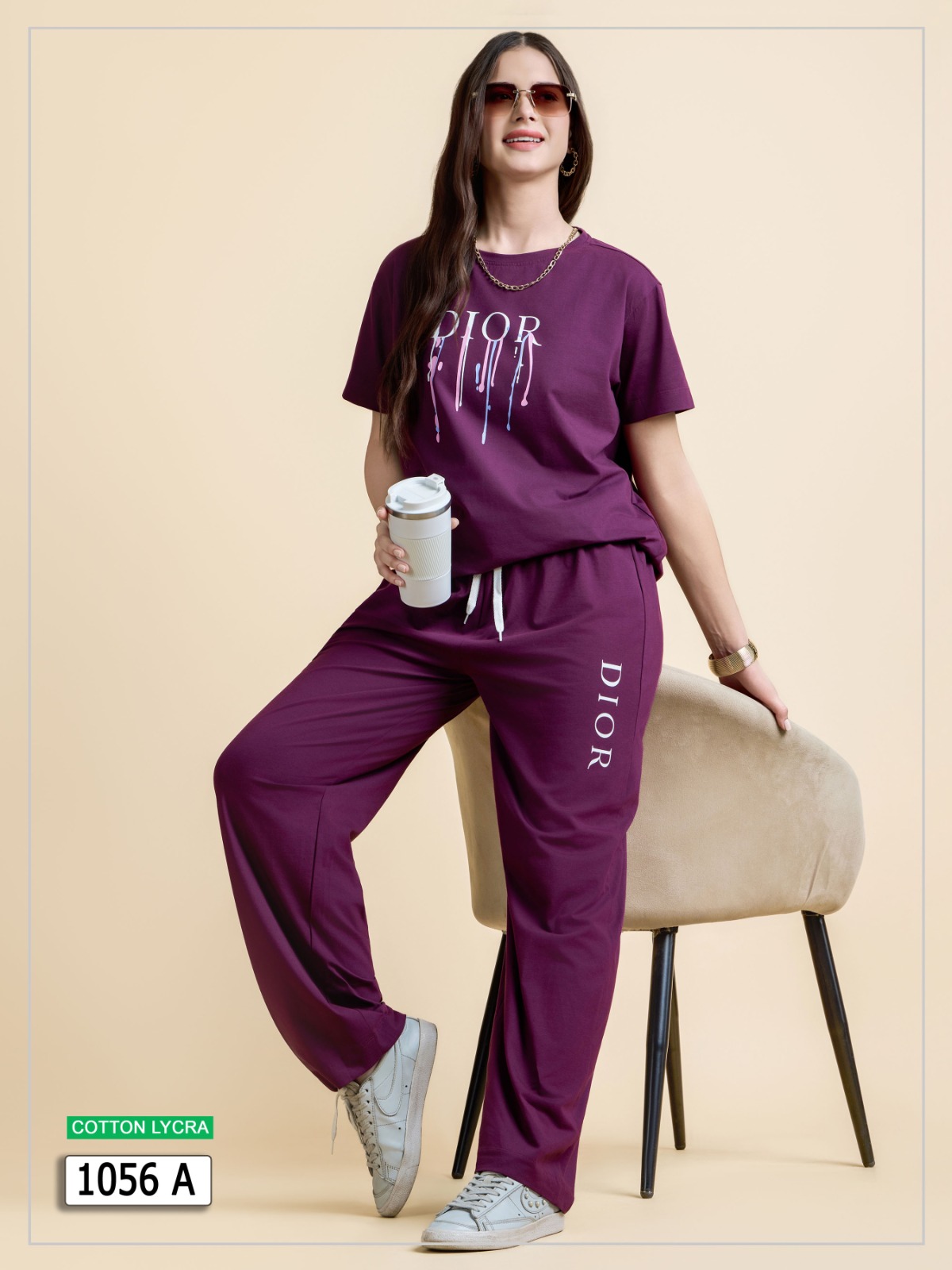 Purple Cotton Lycra Lounge Set