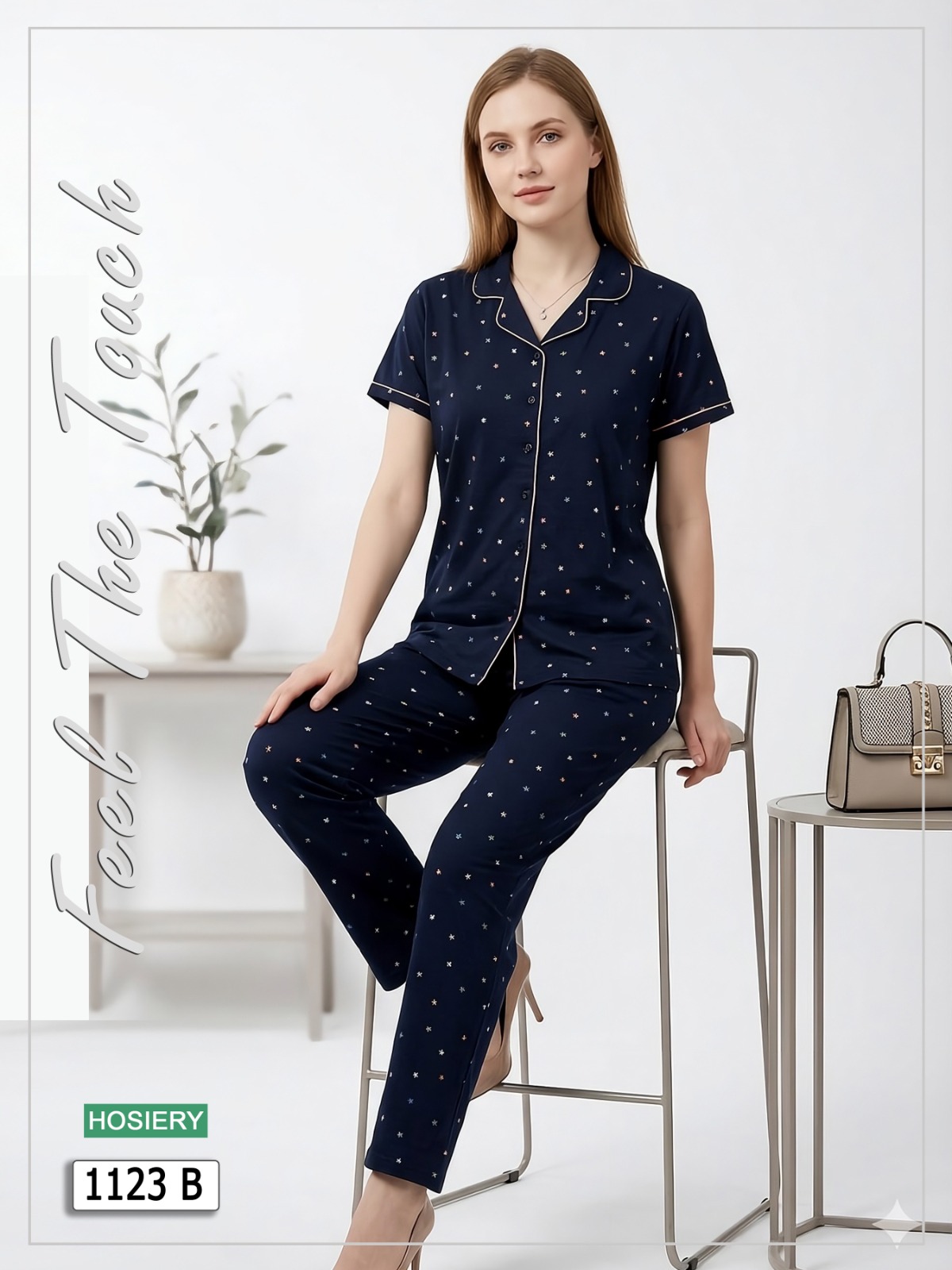 Women's Navy Blue Hosiery Nightwear Set