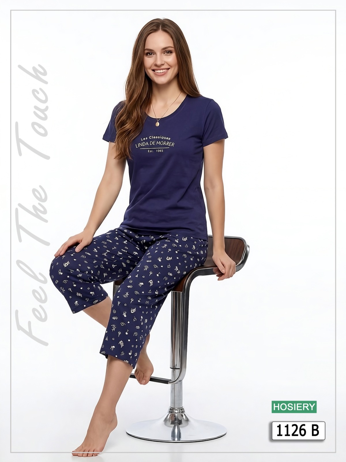 Navy Blue Printed Nightwear Set