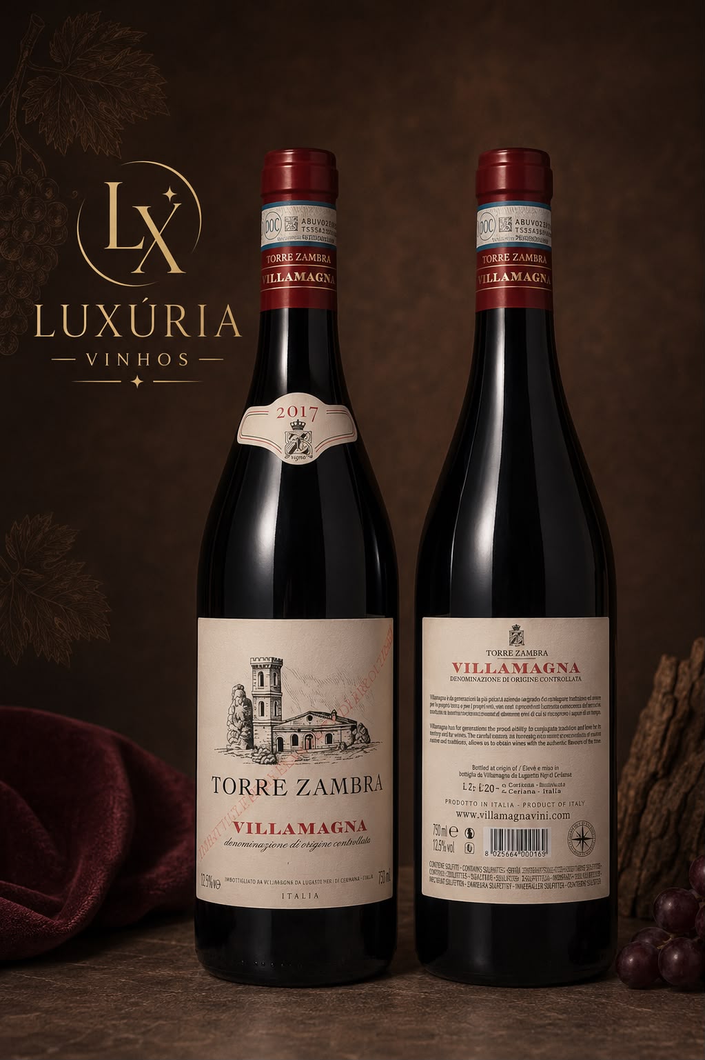 Vinho Italiano Torre Zambra Villamagna DOC 2017 Importado 750ml
