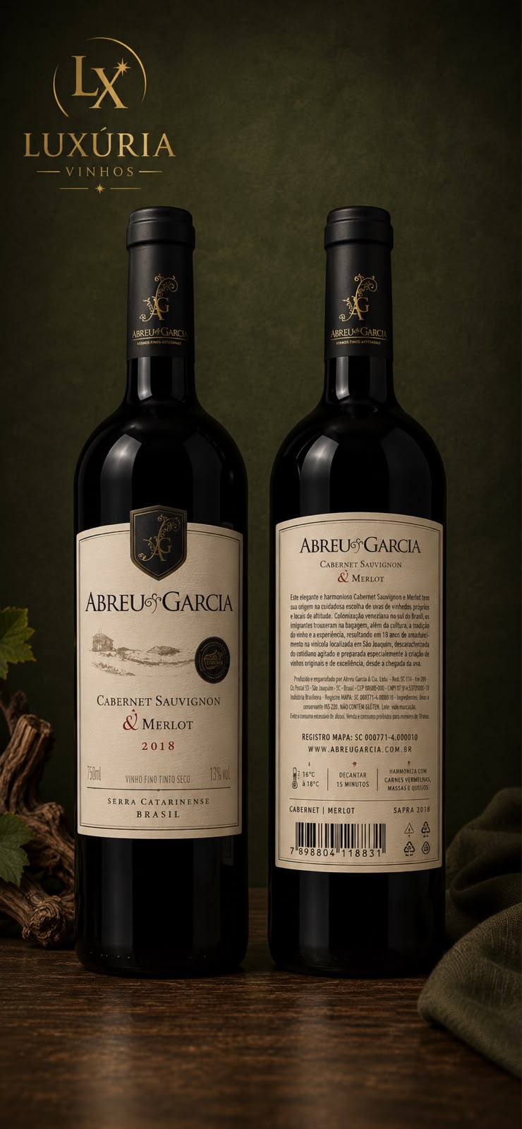 Abreu Garcia Cabernet Sauvignon & Merlot 2018 – Vinho Tinto Seco 750 ml