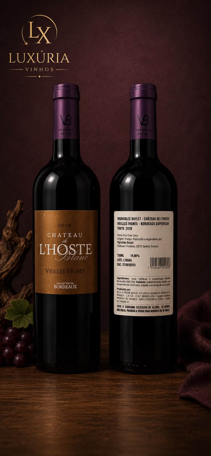 Château de L’Hoste Vieilles Vignes 2018 – Bordeaux Supérieur AOC 750 ml
