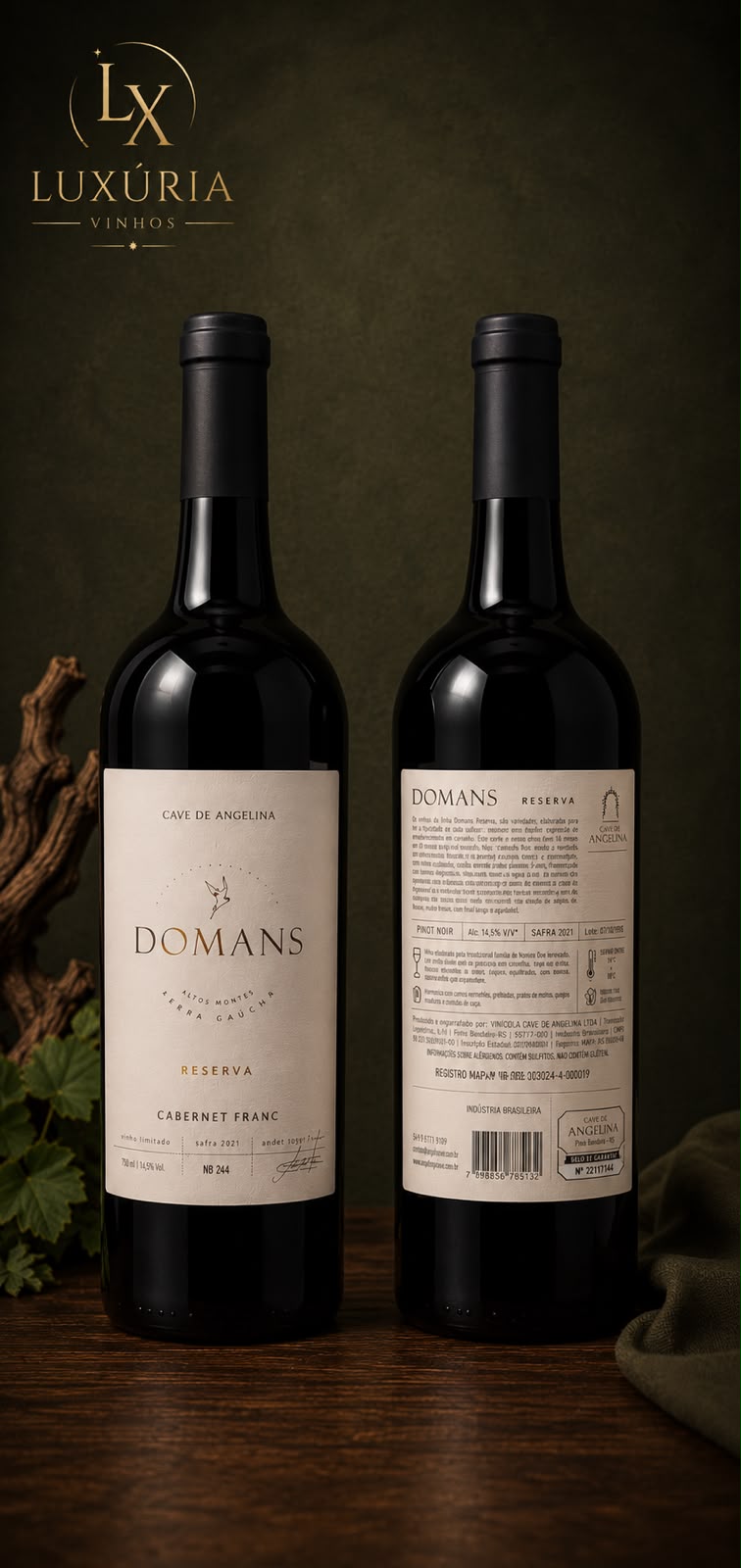 Vinho Domans Reserva Cabernet Franc 2021 Cave de Angelina Produção Limitada 750ml