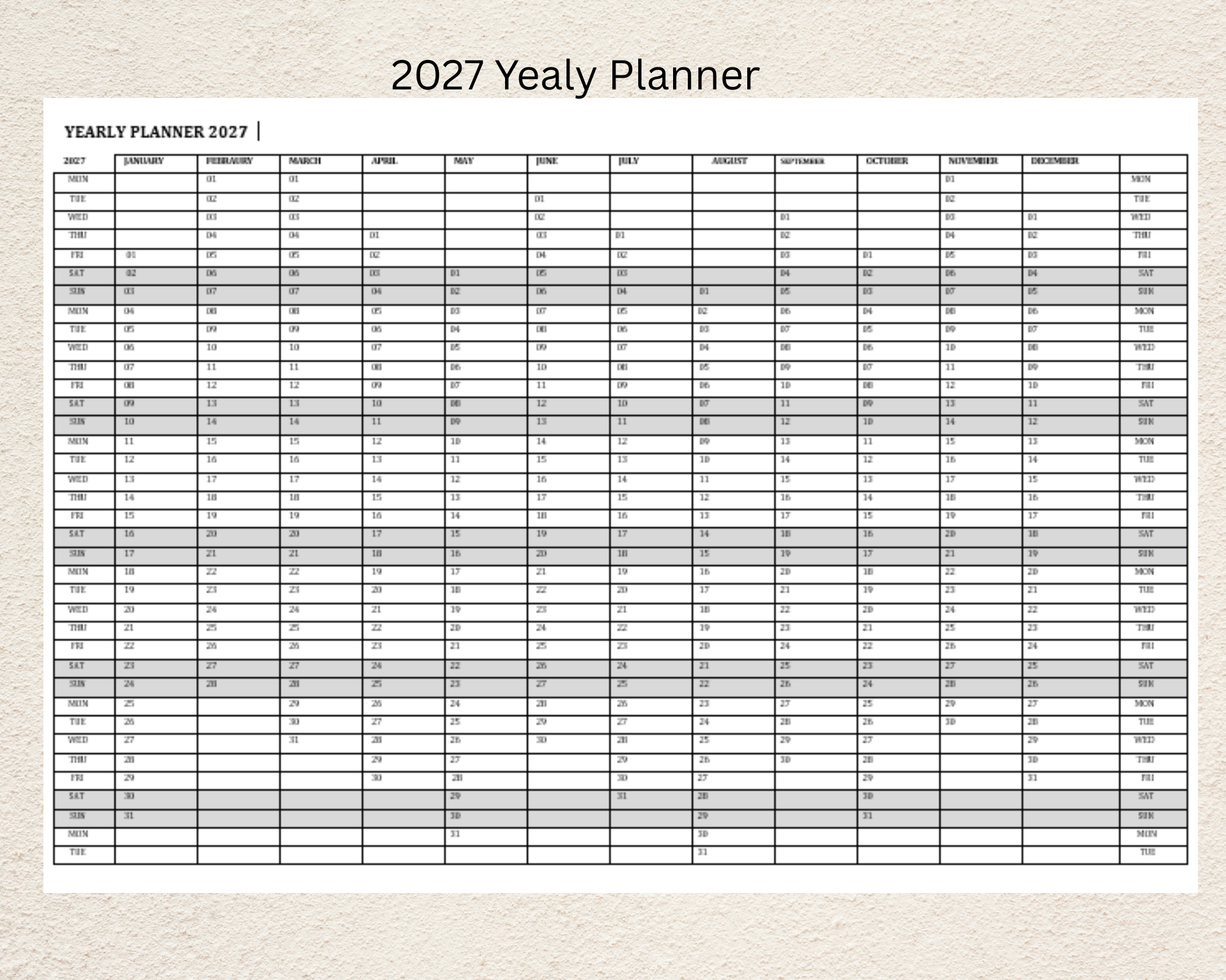 2027 Yearly Planner Digital