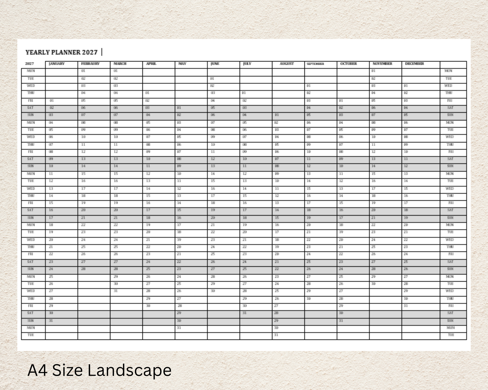 2027 Yearly Planner Digital