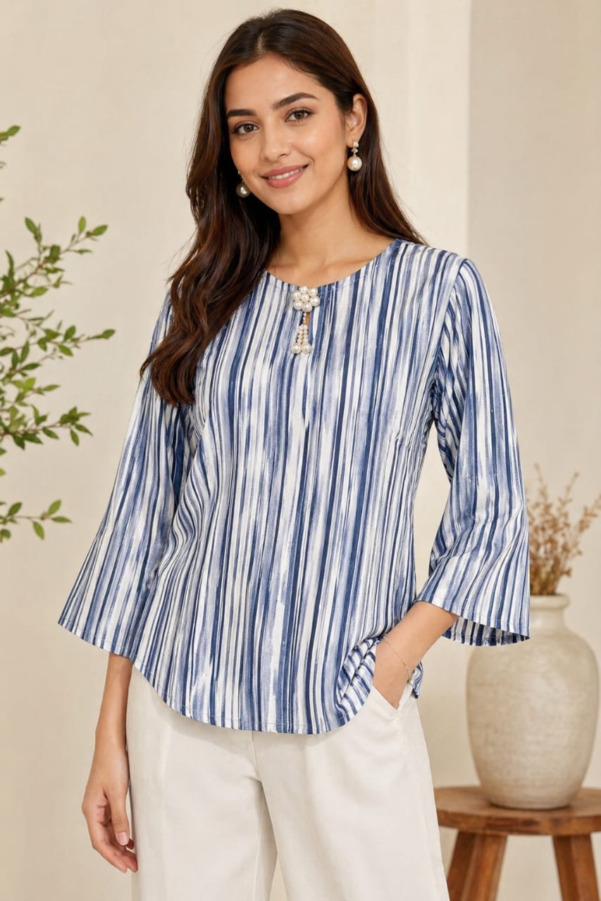 Blue Striped Cotton Top