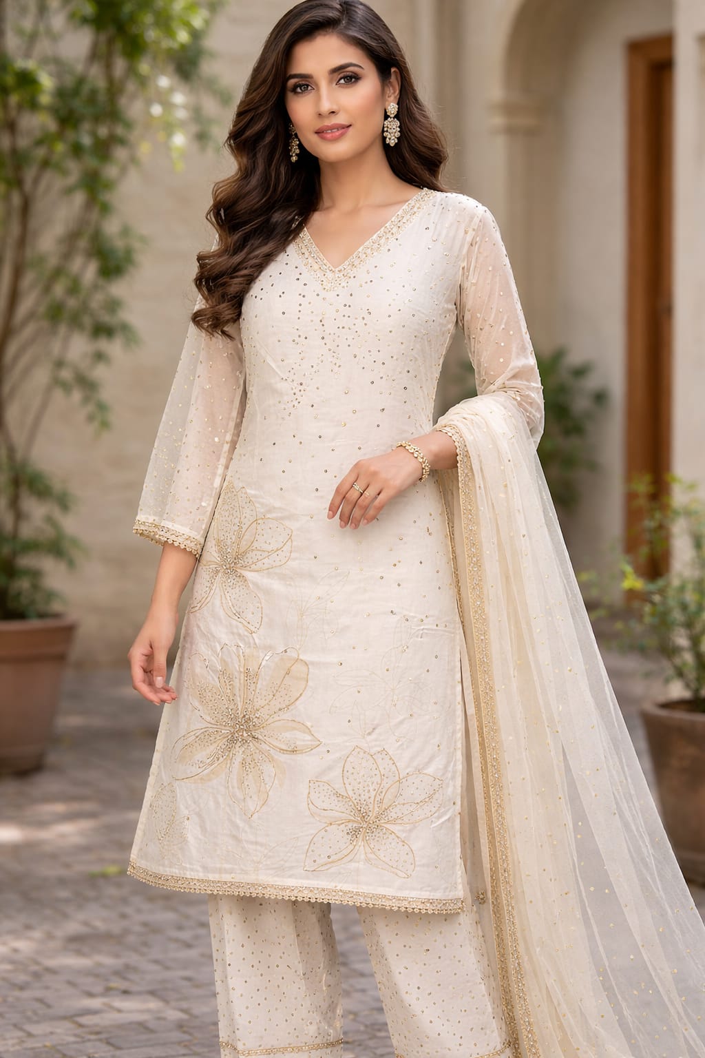 Elegant Cream Embroidered Suit