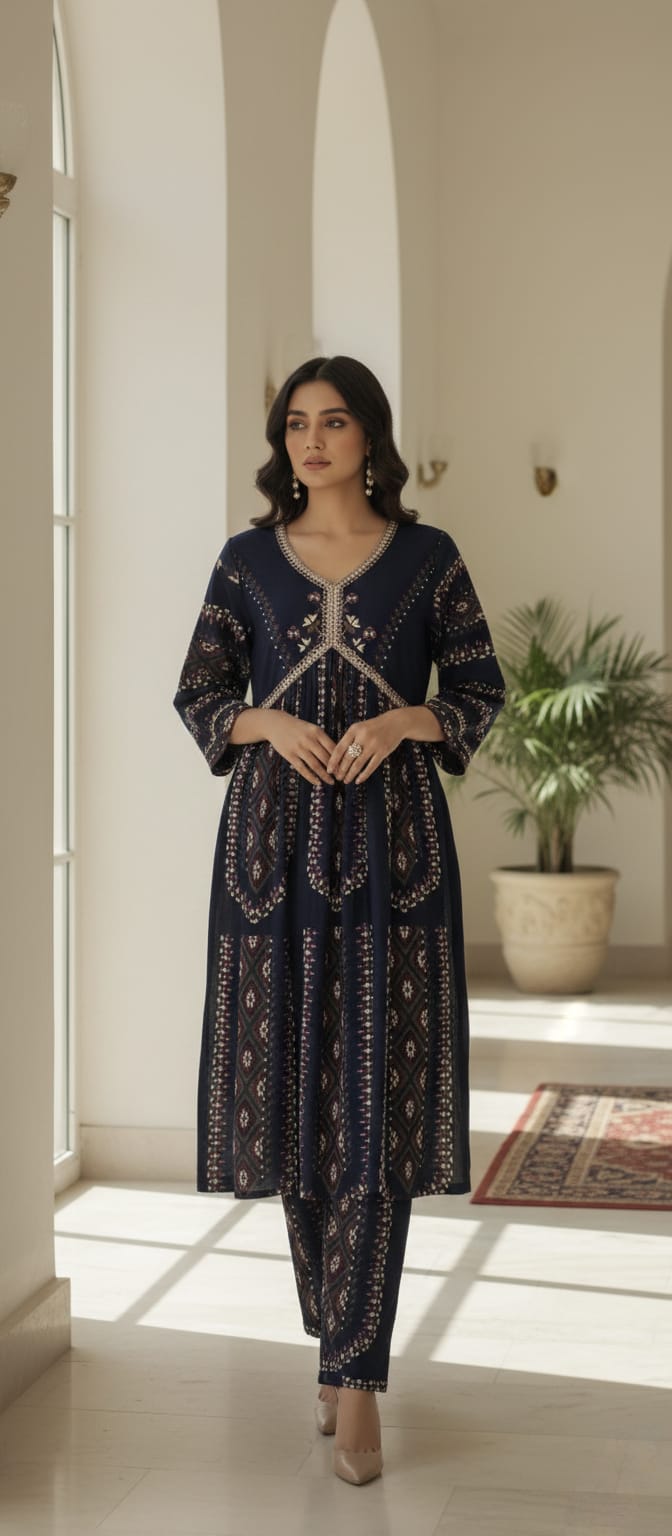 Navy Blue Ethnic Kurta Set