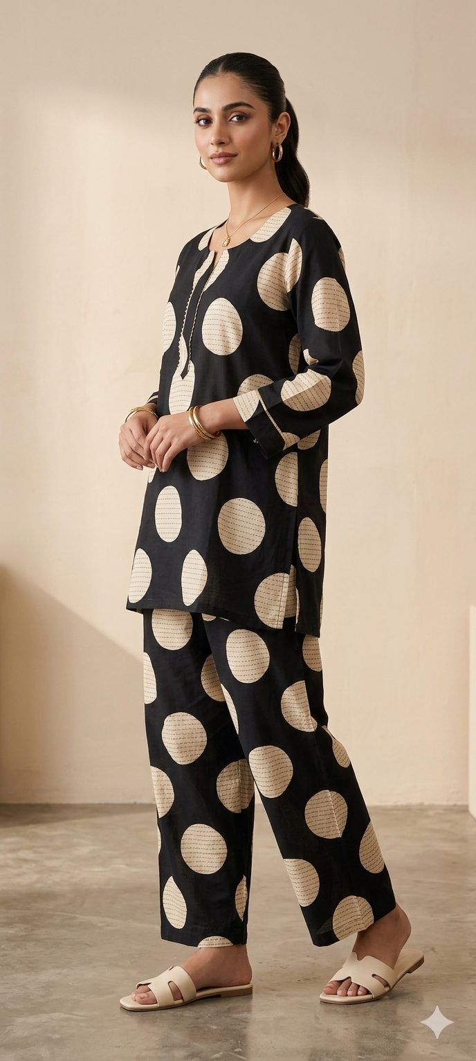 Black Polka Dot Cotton Co-ord Set