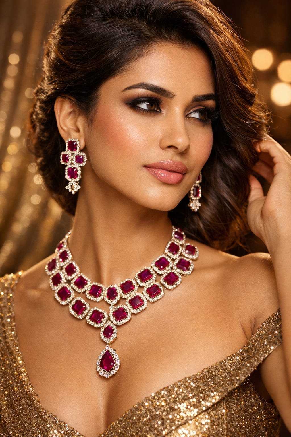 Ruby Stone Necklace Set Premium Quality