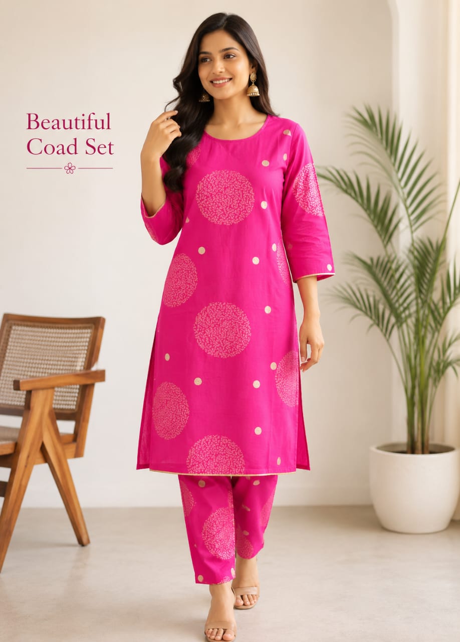 Pink Printed Kurta Pant Set