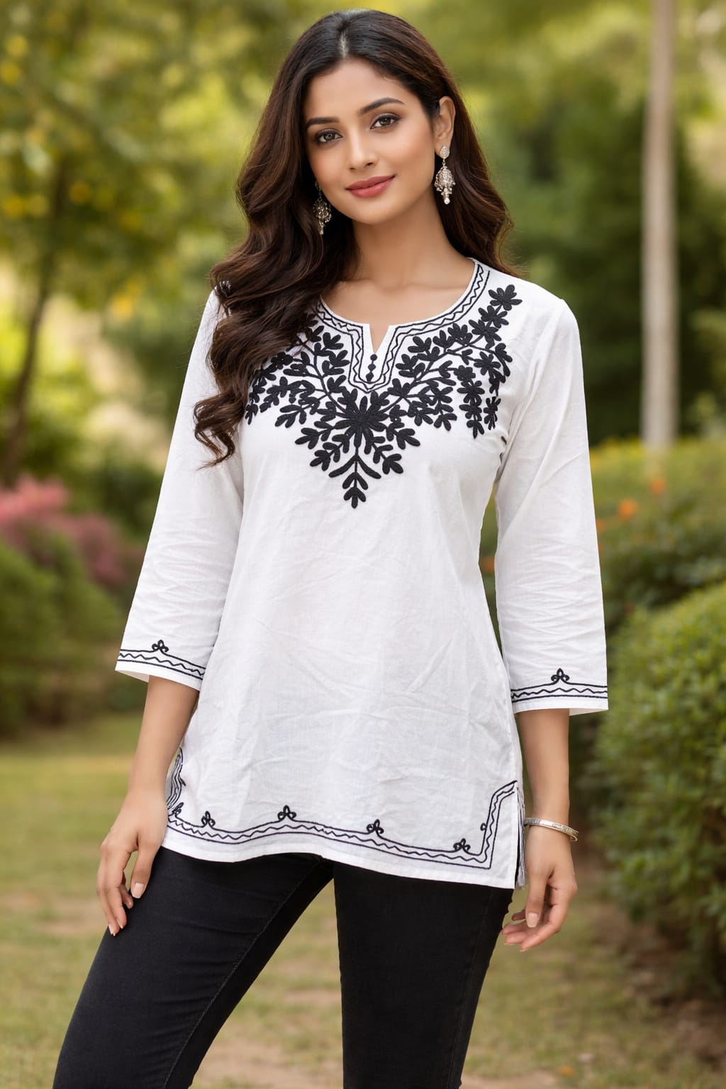 White Embroidered Cotton Kurti