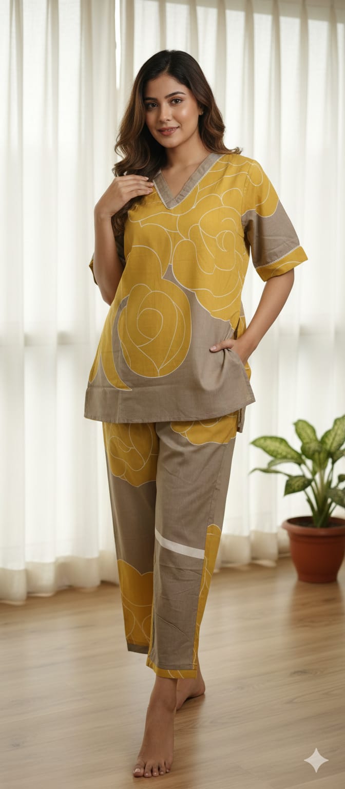 Yellow Floral Style Cord Set