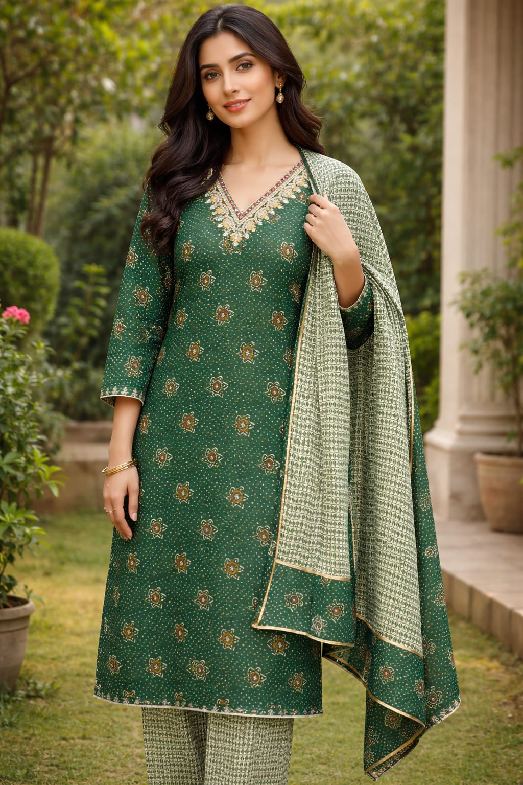 Green Floral Printed Salwar Suit