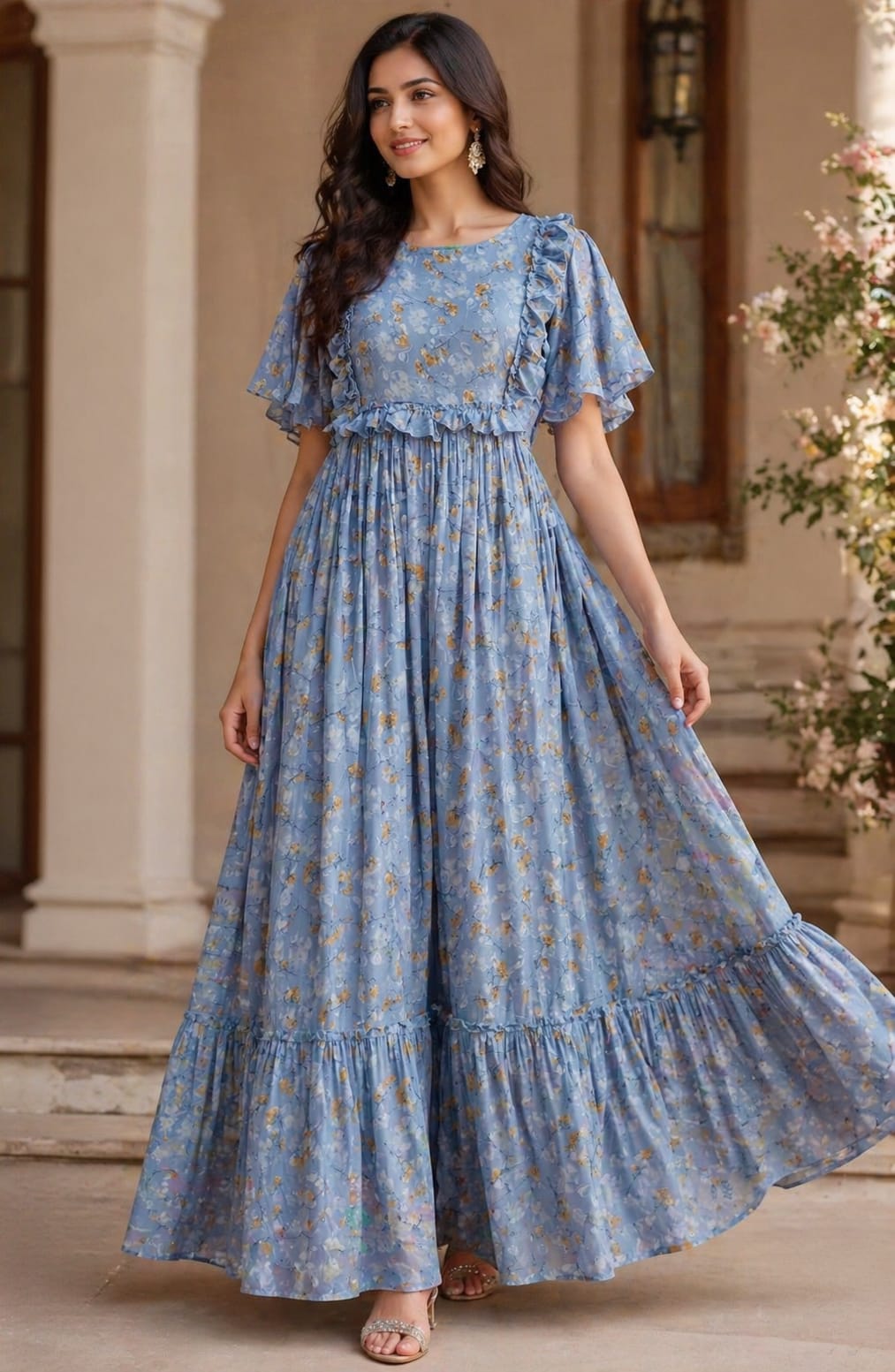 Floral Blue Maxi Dress
