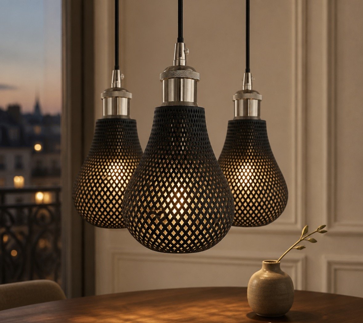SUSPENSION HIRAYA — ABAT-JOUR MAILLÉ lot de 3 lampe