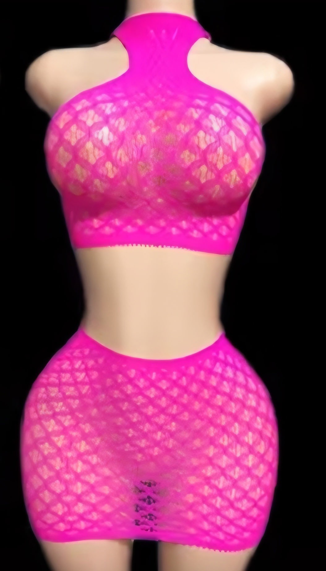 Neon Pink Fishnet Mini Dress