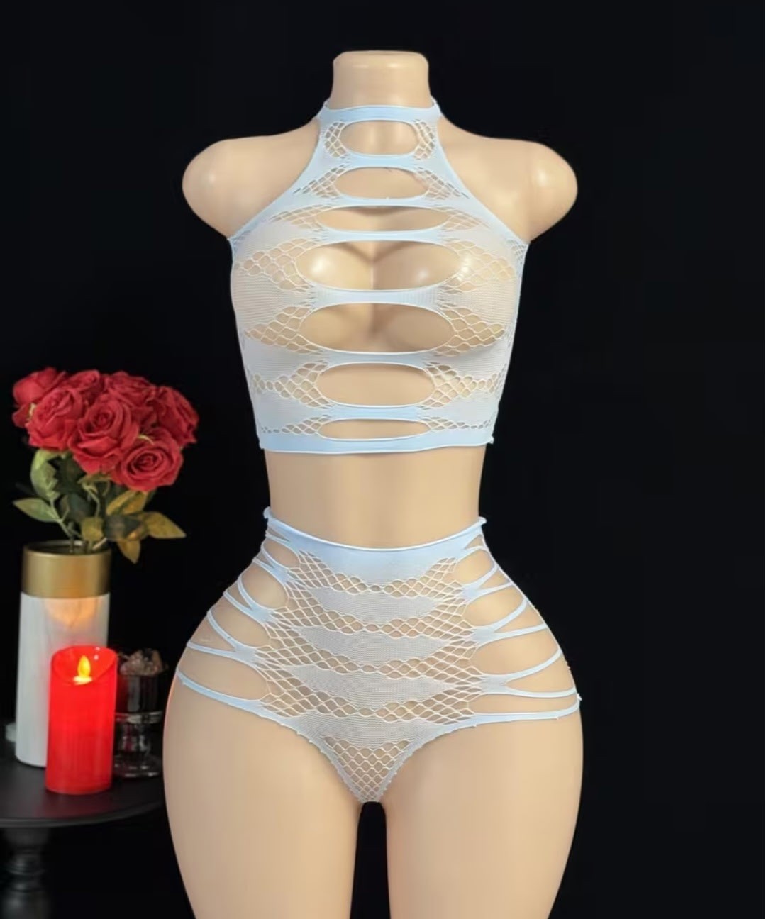 Cutout Mesh Lingerie Set